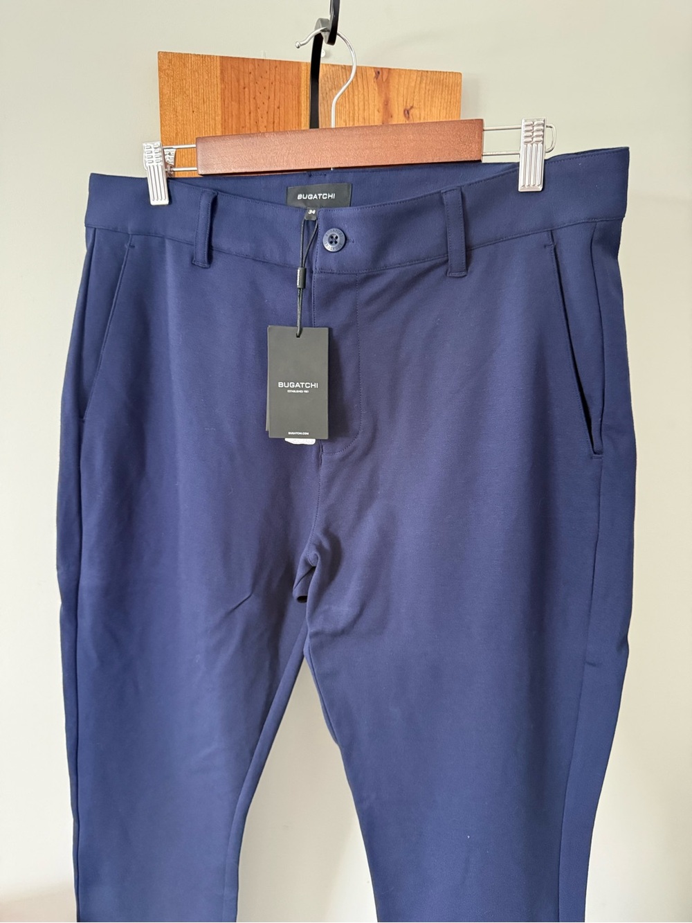 BUGATCHI Men's Stretch Chino Pants Navy Blue 34x32
